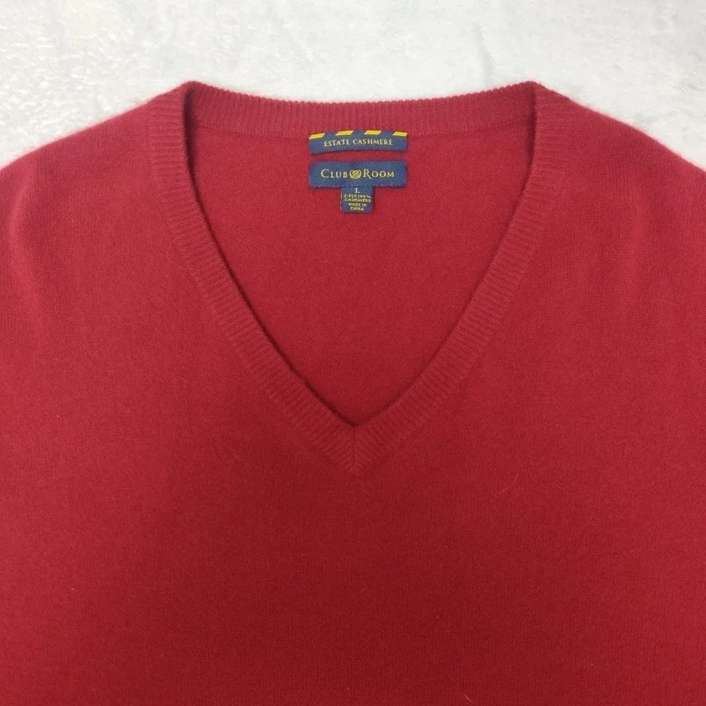Club Room Sweater Mens‎ Large Red V-Neck 100% Cashmere Pullover Lightweight Knit